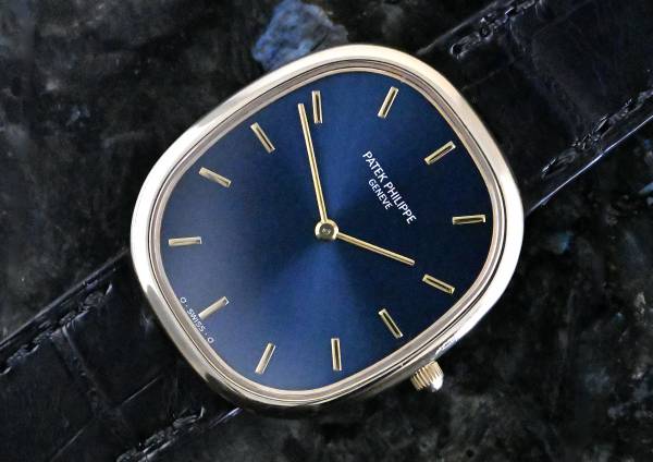 Patek Philippe 3738 Ellipse D'Or blue dial Gelbgold orig. Zertifikat WEMPE Deutschland 1993